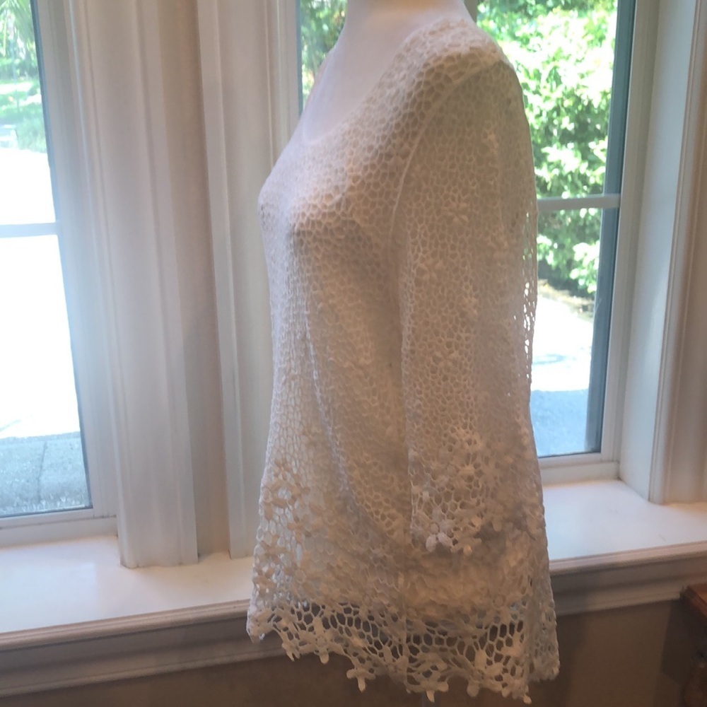 AMANDA BLU White Lace 3/5 Sleeve Top w Cami women’s large - Picture 13 of 17